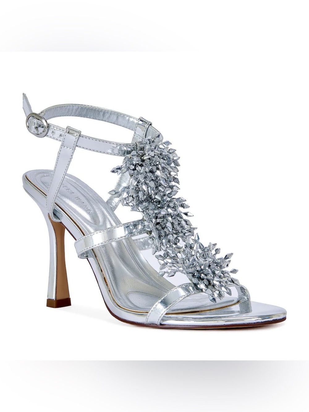 Silver Jeweled T-Strap High Heel Sandal - Women